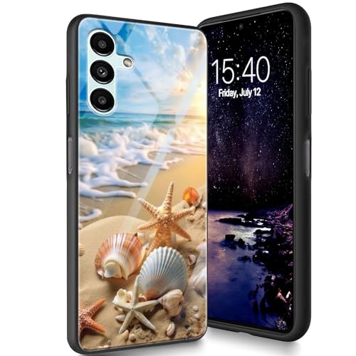 Bxgolkgd Entworfen für Samsung Galaxy A14 5G 16,8 cm (6,6 Zoll) 2023, Schutzhülle aus gehärtetem Glas, Rückseite aus Silikon, TPU, stoßfest, kratzfest, Strandschale, Seestern von Bxgolkgd