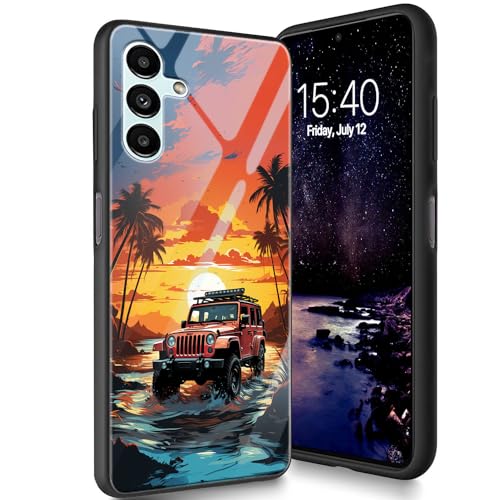 Bxgolkgd Entworfen für Samsung Galaxy A14 5G 6,6 Zoll 2023 Hülle, Tempered Glass Back Cover Designed mit TPU-Silikon Shockproof Anti-Scratch Bumper - Beach Car Bxgolkgd Entworfen für Samsung Galaxy A14 5G 6,6 Zoll 2023 Hülle, Tempered Glass Back Cover Designed mit TPU-Silikon Shockproof Anti-Scratch Bumper - Beach Car von Bxgolkgd