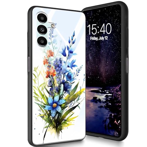Bxgolkgd Entworfen für Samsung Galaxy A15 5G 6,5 Zoll (16,5 cm) 2023, Hartglas-Rückabdeckung, entworfen mit TPU-Silikon, stoßfest, kratzfest, violette Blume von Bxgolkgd