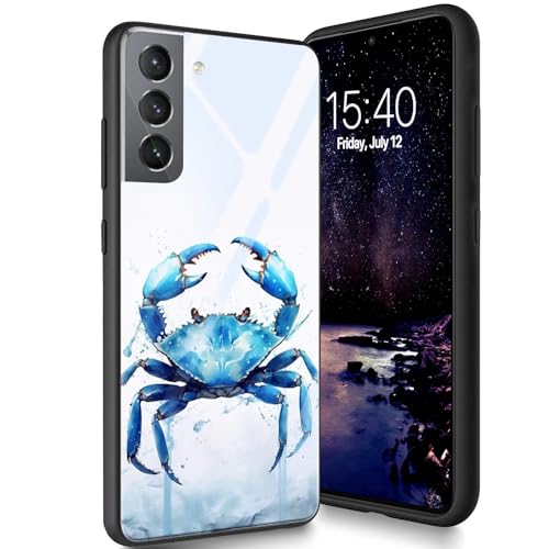 Bxgolkgd Entworfen für Samsung Galaxy S21 5G 15,5 cm (6,1 Zoll) 2021, Schutzhülle aus gehärtetem Glas, Rückseite aus gehärtetem Glas, stoßfest, kratzfest, Aquarell-Krabbe von Bxgolkgd