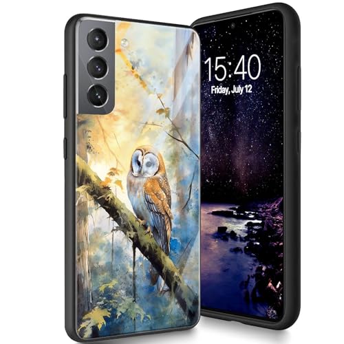 Bxgolkgd Entworfen für Samsung Galaxy S21 Plus 17 cm (6,7 Zoll) 2021 Hülle, gehärtetes Glas, Rückseite aus Silikon, TPU, stoßfest, kratzfest, Aquarell-Eule von Bxgolkgd