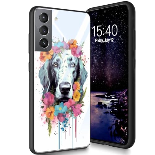 Bxgolkgd Entworfen für Samsung Galaxy S21 Plus 17 cm (6,7 Zoll) 2021 Hülle, gehärtetes Glas, Rückseite aus Silikon, TPU, stoßfest, kratzfest, Motiv: Blumenhund von Bxgolkgd