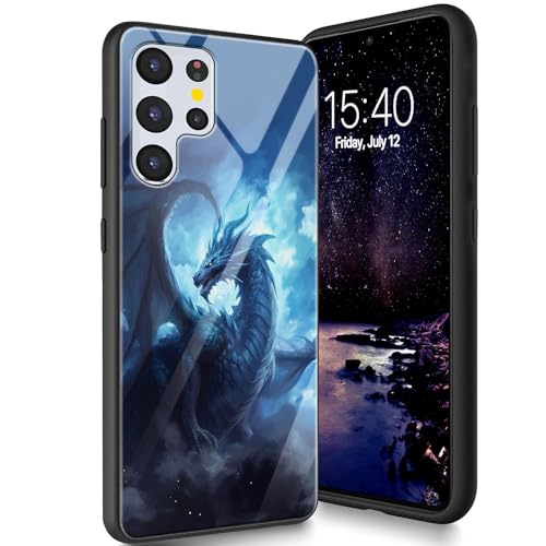 Bxgolkgd Entworfen für Samsung Galaxy S21 Ultra 17,3 cm (6,8 Zoll) 2021, Schutzhülle aus gehärtetem Glas, Rückseite aus Silikon, TPU, stoßfest, kratzfest, niedlicher Drache von Bxgolkgd