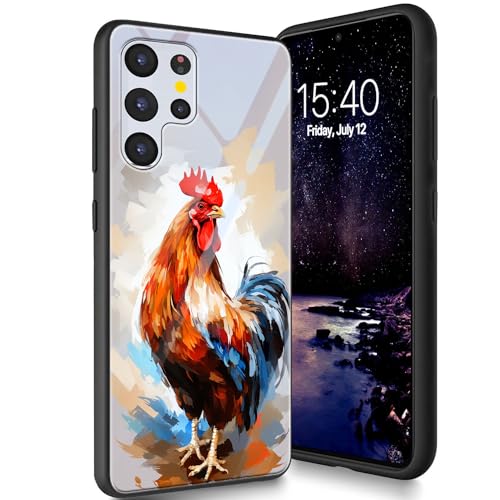 Bxgolkgd Entworfen für Samsung Galaxy S21 Ultra 17,3 cm (6,8 Zoll) 2021 Hülle, gehärtetes Glas, Rückseite aus Silikon, TPU, stoßfest, kratzfest, Aquarell-Hahn von Bxgolkgd