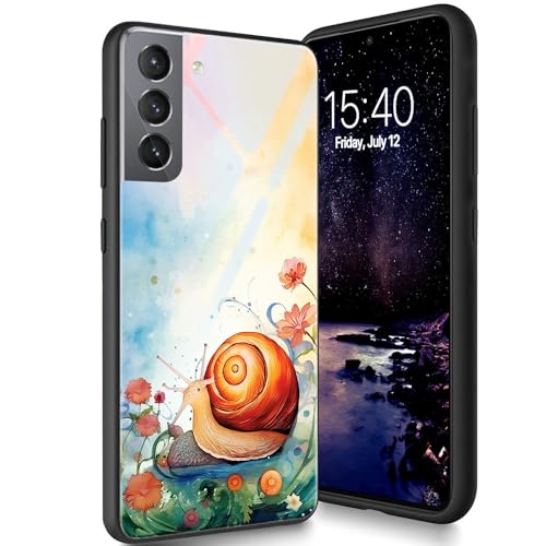 Bxgolkgd Entworfen für Samsung Galaxy S22 Plus 16,8 cm (6,6 Zoll) 2022 Hülle, gehärtetes Glas, Rückseite aus Silikon, TPU, stoßfest, kratzfest, Aquarellschnecke von Bxgolkgd