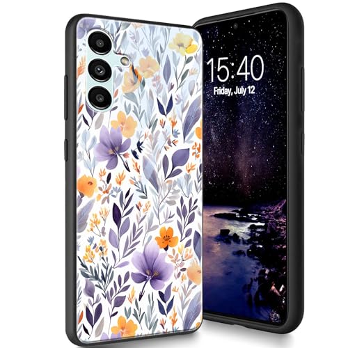Bxgolkgd Entworfen für Samsung Galaxy S23 FE 6,4 Zoll (16,3 cm) 2023, Hartglas-Rückabdeckung, entworfen mit TPU-Silikon, stoßfest, kratzfest, Blume von Bxgolkgd