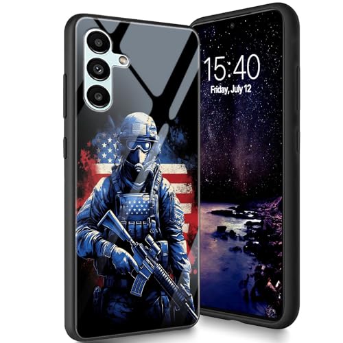 Bxgolkgd Entworfen für Samsung Galaxy S23 FE 6,4 Zoll (16,3 cm) 2023, Hartglas-Rückabdeckung, entworfen mit TPU-Silikon, stoßfest, kratzfest, amerikanische Flagge, amerikanischer Soldier von Bxgolkgd