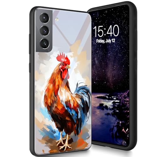 Bxgolkgd Entworfen für Samsung Galaxy S24 5G 15,7 cm (6,2 Zoll) 2023, Hartglas-Rückabdeckung, entworfen mit TPU-Silikon, stoßfest, kratzfest, wasserdicht, Rooster von Bxgolkgd