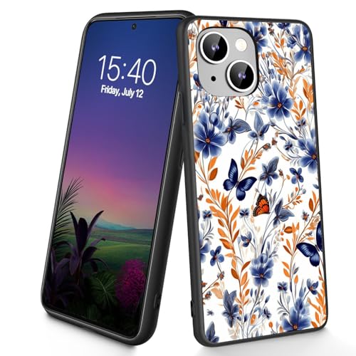 Bxgolkgd Entworfen für iPhone 15 Plus, dünne, weiche TPU-Silikon-Schutzhülle, stoßfest, rutschfest, Schutzhülle für Apple iPhone 15 Plus 2023, 17 cm (6,7 Zoll), 2 Blumen- und Schmetterlinge von Bxgolkgd
