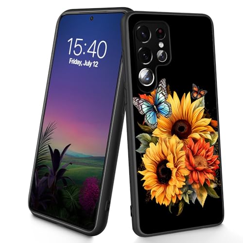 Bxgolkgd Schutzhülle für Galaxy S25 Ultra, dünn, weich, TPU-Silikon, stoßfest, rutschfest, für Samsung Galaxy S25 Ultra 2025, 17,5 cm (6,9 Zoll), Sonnenblumen-Schmetterling von Bxgolkgd