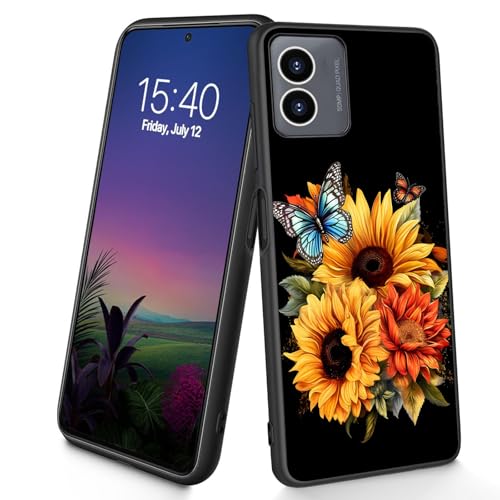Bxgolkgd Schutzhülle für Moto G Play 2024, 16,5 cm (6,5 Zoll), dünn, weiches TPU-Silikon, stoßfest, rutschfest, Sonnenblumen-Schmetterling von Bxgolkgd