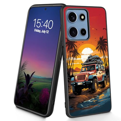 Bxgolkgd Schutzhülle für Moto G Power/Play 2025, schmal, weich, TPU-Silikon, stoßfest, rutschfest, Schutzhülle für Motorola Moto G Power/Play 2025, 17,3 cm (6,8 Zoll), Sonnenuntergang Palmen, Autos von Bxgolkgd