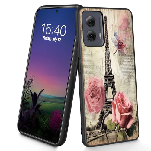 Bxgolkgd Schutzhülle für Moto G Stylus 5G 2024, dünn, weiches TPU-Silikon, stoßfest, rutschfest, für Motorola Moto G Stylus 5G 2024, 16,5 cm (6,5 Zoll), Vintage Paris Tower Rose von Bxgolkgd