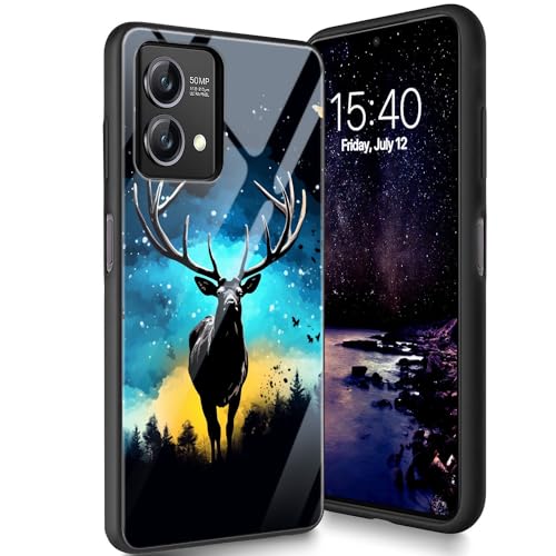 Bxgolkgd Schutzhülle für Motorola Moto G Stylus 5G 16,5 cm (6,5 Zoll) 2023, gehärtetes Glas, Rückseite aus Silikon, TPU, stoßfest, kratzfest, Sternennacht, Hirsch von Bxgolkgd