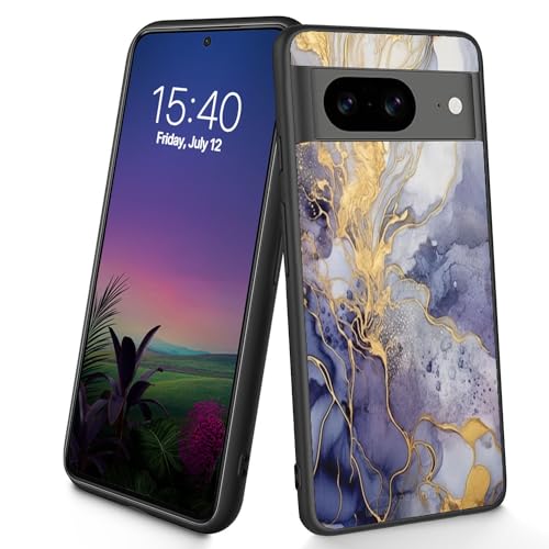 Bxgolkgd Schutzhülle für Pixel 8a (15,5 cm) (15,5 cm) (6,1 Zoll), schmal, weiches TPU-Silikon, stoßfest, rutschfest, violetter goldfarbener Marmor von Bxgolkgd