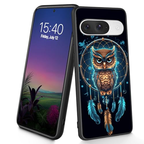 Bxgolkgd Schutzhülle für Pixel 9, dünn, weiches TPU-Silikon, stoßfest, rutschfest, für Google Pixel 9 2024, 16 cm (6,3 Zoll), Traumfänger-Eule von Bxgolkgd