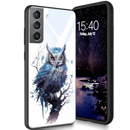 Bxgolkgd Schutzhülle für Samsung Galaxy S21 FE 16,3 cm (6,4 Zoll) 2022, gehärtetes Glas, Rückseite aus Silikon, TPU, stoßfest, kratzfest, violette Eule von Bxgolkgd