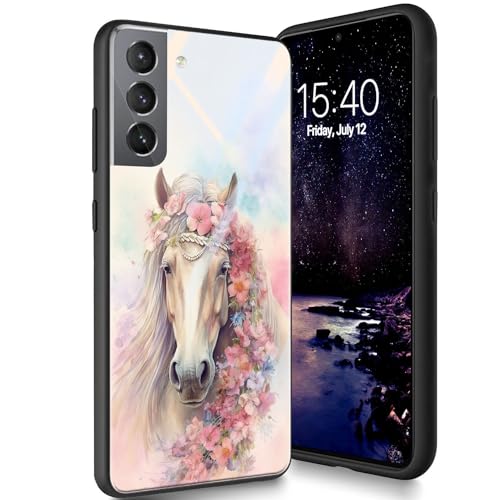 Bxgolkgd Schutzhülle für Samsung Galaxy S22 Plus 16,8 cm (6,6 Zoll) 2022, gehärtetes Glas, Rückseite aus Silikon, TPU, stoßfest, kratzfest, Motiv: Pferd von Bxgolkgd
