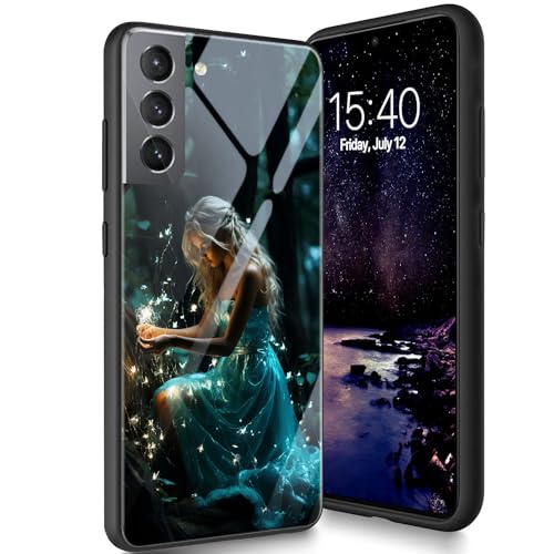 Bxgolkgd Schutzhülle für Samsung Galaxy S23 5G, 15,5 cm (6,1 Zoll) 2023, gehärtetes Glas, Rückseite aus Silikon, TPU, stoßfest, kratzfest, Mädchen und Glühwürmchen von Bxgolkgd