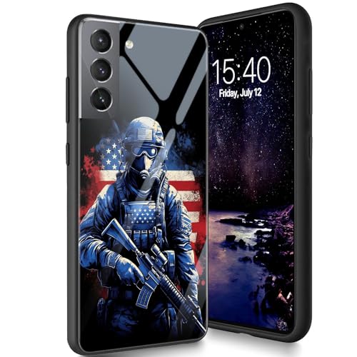 Bxgolkgd Schutzhülle für Samsung Galaxy S23 5G 15,5 cm (6,1 Zoll) 2023, gehärtetes Glas, Rückseite aus gehärtetem Glas, mit Silikon, TPU, stoßfest, kratzfest, amerikanische Flagge, amerikanischer von Bxgolkgd