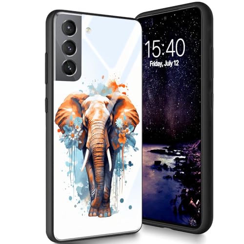 Bxgolkgd Schutzhülle für Samsung Galaxy S23 5G 15,5 cm (6,1 Zoll) 2023, gehärtetes Glas, Rückseite aus gehärtetem Glas, stoßfest, kratzfest, Elefantenmotiv von Bxgolkgd
