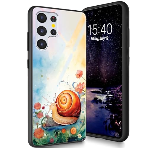 Bxgolkgd Schutzhülle für Samsung Galaxy S23 Ultra 17,3 cm (6,8 Zoll) 2023, gehärtetes Glas, Rückseite aus Silikon, TPU, stoßfest, kratzfest, Aquarellschnecke von Bxgolkgd