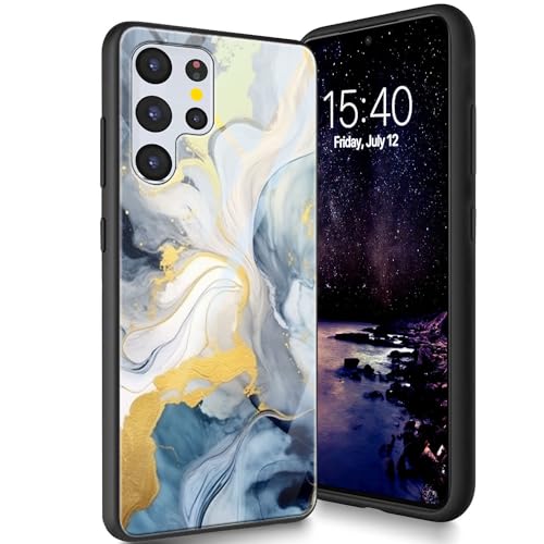 Bxgolkgd Schutzhülle für Samsung Galaxy S23 Ultra 17,3 cm (6,8 Zoll) 2023, gehärtetes Glas, Rückseite aus Silikon, TPU, stoßfest, kratzfest, Marmor von Bxgolkgd