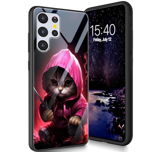 Bxgolkgd Schutzhülle für Samsung Galaxy S23 Ultra 17,3 cm (6,8 Zoll) 2023, gehärtetes Glas, Rückseite aus Silikon, TPU, stoßfest, kratzfest, niedliche Katze von Bxgolkgd