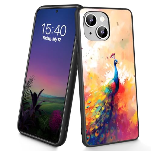 Bxgolkgd Schutzhülle für iPhone 14/13, dünn, weiches TPU-Silikon, stoßfest, rutschfest, für Apple iPhone 14/13 2022, 15,5 cm (6,1 Zoll), Aquarell-Pfau von Bxgolkgd