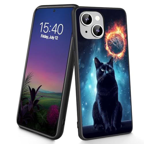 Bxgolkgd Schutzhülle für iPhone 14 Plus, dünn, weiches TPU-Silikon, stoßfest, rutschfest, für Apple iPhone 14 Plus 2022, 17 cm (6,7 Zoll), schwarze Katze von Bxgolkgd