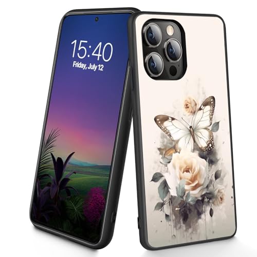 Bxgolkgd Schutzhülle für iPhone 14 Pro Max, dünn, weich, TPU-Silikon, stoßfest, rutschfest, für Apple iPhone 14 Pro Max 2022, 17 cm (6,7 Zoll), Rosen-Schmetterling von Bxgolkgd