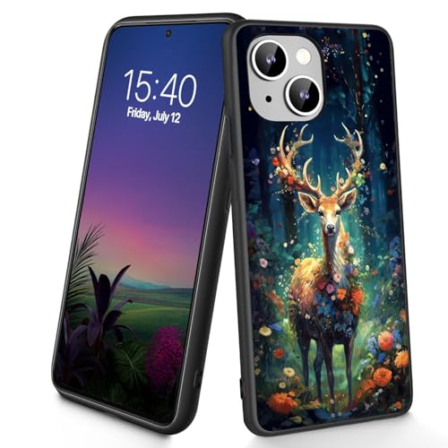 Bxgolkgd Schutzhülle für iPhone 15, dünn, weiches TPU-Silikon, stoßfest, rutschfest, für Apple iPhone 15 2023, 15,5 cm (6,1 Zoll), Blumen-Hirsch von Bxgolkgd