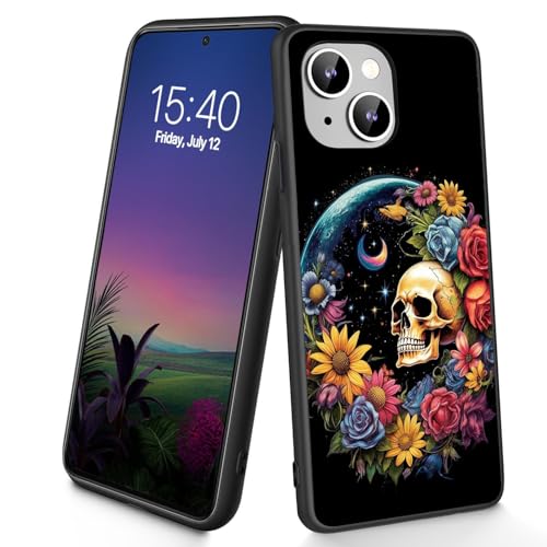 Bxgolkgd Schutzhülle für iPhone 15 (15,5 cm), dünn, weiches TPU-Silikon, stoßfest, rutschfest, für Apple iPhone 15 2023, 15,5 cm (6,1 Zoll), Blumenschädel von Bxgolkgd