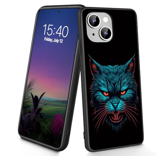 Bxgolkgd Schutzhülle für iPhone 15 Plus, dünn, weiches TPU-Silikon, stoßfest, rutschfest, für Apple iPhone 15 Plus 2023, 17 cm (6,7 Zoll), wütende Katze von Bxgolkgd