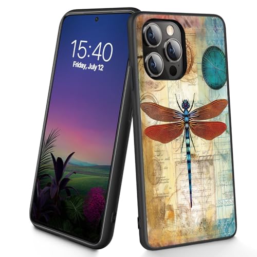 Bxgolkgd Schutzhülle für iPhone 15 Pro, dünn, weiches TPU-Silikon, stoßfest, rutschfest, für Apple iPhone 15 Pro 2023, 15,5 cm (6,1 Zoll), Vintage-Libellen-Motiv von Bxgolkgd