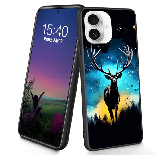 Bxgolkgd Schutzhülle für iPhone 16, dünn, weiches TPU-Silikon, stoßfest, rutschfest, für Apple iPhone 16 2024, 15,5 cm (6,1 Zoll), Sternennacht, Hirsch von Bxgolkgd