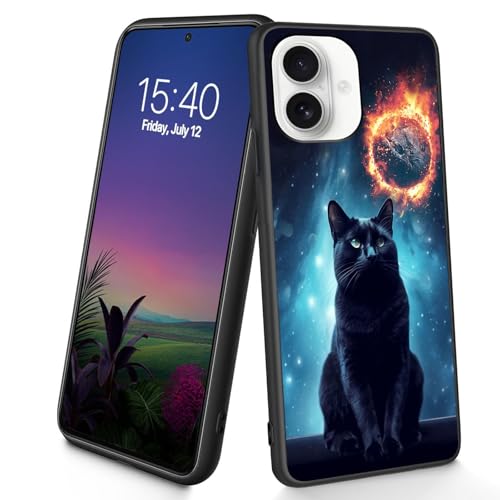 Bxgolkgd Schutzhülle für iPhone 16, dünn, weiches TPU-Silikon, stoßfest, rutschfest, für Apple iPhone 16 2024, 15,5 cm (6,1 Zoll), schwarze Katze von Bxgolkgd