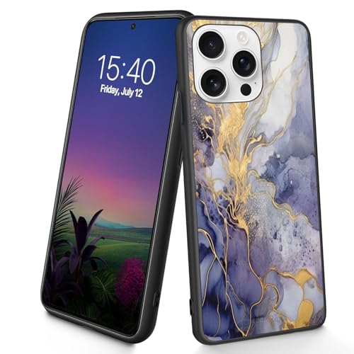 Bxgolkgd Schutzhülle für iPhone 16 Pro Max, schlank, weiches TPU-Silikon, stoßfest, rutschfest, 17,5 cm (6,9 Zoll), Lila / goldfarbener Marmor von Bxgolkgd