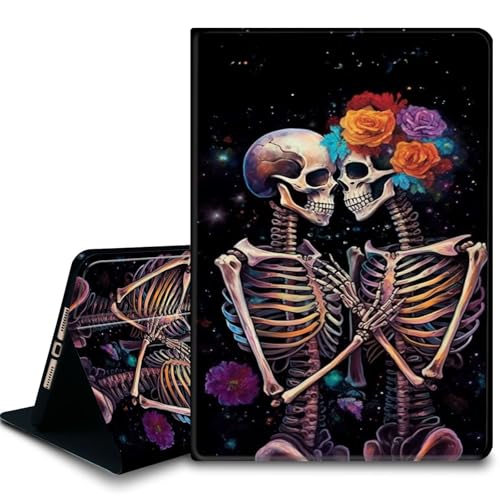 Bxgolkgd Tablet-Schutzhülle für iPad 24,6 cm (9,7 Zoll) (Modell 2017/2018, 5. / 6. Generation), stoßfeste Standhülle mit Wärmeableitung, automatische Wake-/Sleep-Funktion, Liebes-Skelette von Bxgolkgd
