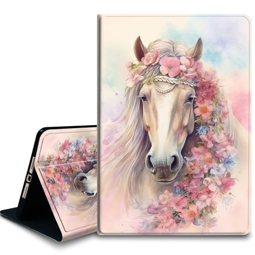 Bxgolkgd Tablet-Schutzhülle für iPad 24,6 cm (9,7 Zoll) (Modell 2017/2018, 5. / 6. Generation), stoßfeste Standhülle mit Wärmeableitung, automatische Wake-/Sleep-Funktion, Pferd von Bxgolkgd