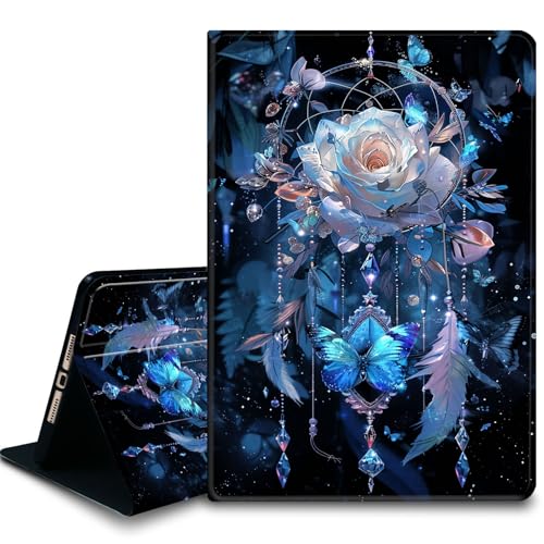 Bxgolkgd Tablet-Schutzhülle für iPad 24,6 cm (9,7 Zoll) (Modell 2017/2018, 5. / 6. Generation), stoßfeste Standhülle mit Wärmeableitung, automatische Wake-/Sleep-Funktion, Schmetterlings-Rose von Bxgolkgd