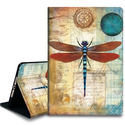 Bxgolkgd Tablet-Schutzhülle für iPad 24,6 cm (9,7 Zoll) (Modell 2017/2018, 5. / 6. Generation), stoßfeste Standhülle mit Wärmeableitung, automatische Wake-/Sleep-Funktion, Vintage-Libellen von Bxgolkgd