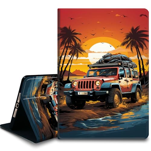 Bxgolkgd Tablet-Schutzhülle für iPad 26,7 cm (10,5 Zoll) (iPad Air 3. 2019/iPad Pro 2017), stoßfeste Standhülle mit Wärmeableitung, automatische Wake-/Sleep-Funktion, Sonnenuntergang Palmen Auto von Bxgolkgd