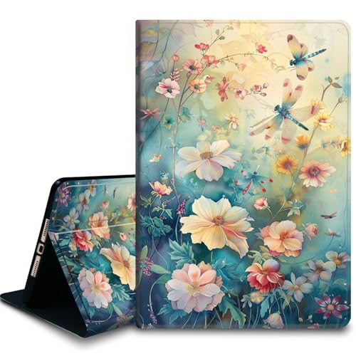 Bxgolkgd Tablet-Schutzhülle für iPad 26,7 cm (10,5 Zoll) (iPad Air 3. 2019/iPad Pro 2017), stoßfeste Standhülle mit Wärmeableitung, automatische Wake-/Sleep-Funktion, Vintage-Blumen und Libellen von Bxgolkgd