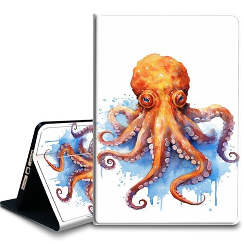 Bxgolkgd Tablet-Schutzhülle für iPad 27,7 cm (10,9 Zoll), iPad 10. Generation 2022, stoßfeste Standhülle mit Wärmeableitung, automatische Wake-/Sleep-Funktion, Wasserfarben-Oktopus von Bxgolkgd