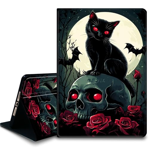 Bxgolkgd Tablet-Schutzhülle für iPad 5. Generation, iPad Pro 27,9 cm (11 Zoll) (M4) 2024, stoßfeste Stand-Abdeckung mit Wärmeableitung, Katzenschädel, Fledermaus von Bxgolkgd