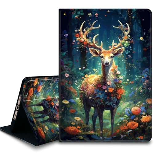 Bxgolkgd Tablet-Schutzhülle für iPad 5. Generation, iPad Pro 27,9 cm (11 Zoll) (M4) 2024, stoßfeste Standhülle mit Wärmeableitung, automatische Wake-/Sleep-Funktion, Blumen-Hirsch von Bxgolkgd