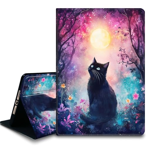 Bxgolkgd Tablet-Schutzhülle für iPad 9,7 Zoll (Modell 2017/2018, 5. / 6. Generation), stoßfeste Standhülle mit Wärmeableitung, automatische Wake-/Sleep-Funktion, Katzen-Illustration von Bxgolkgd