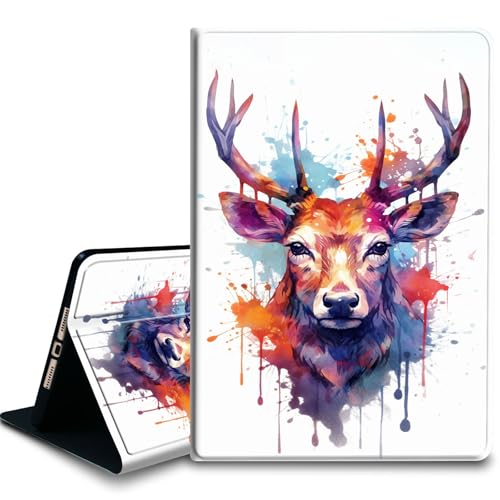 Bxgolkgd Tablet-Schutzhülle für iPad Air 13 Zoll M2 2024, iPad Pro 12,9 Zoll (6. / 5. / 4. / 3. Generation), stoßfeste Standhülle mit Wärmeableitung, automatische Wake-/Sleep-Funktion, Aquarell-Hirsch von Bxgolkgd