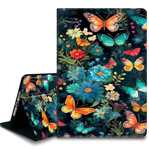Bxgolkgd Tablet-Schutzhülle für iPad Pro 33 cm (13 Zoll), iPad 7. Generation 2024, stoßfeste Standhülle mit Wärmeableitung, automatische Wake-/Sleep-Funktion, Blumen-Schmetterling von Bxgolkgd